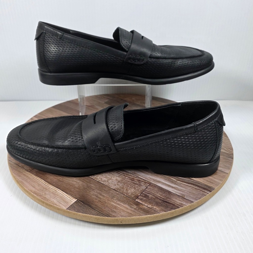 ECCO Tray Tech Penny Loafers Mens Size 9-9.5 Black Textured Leather Dress Shoes